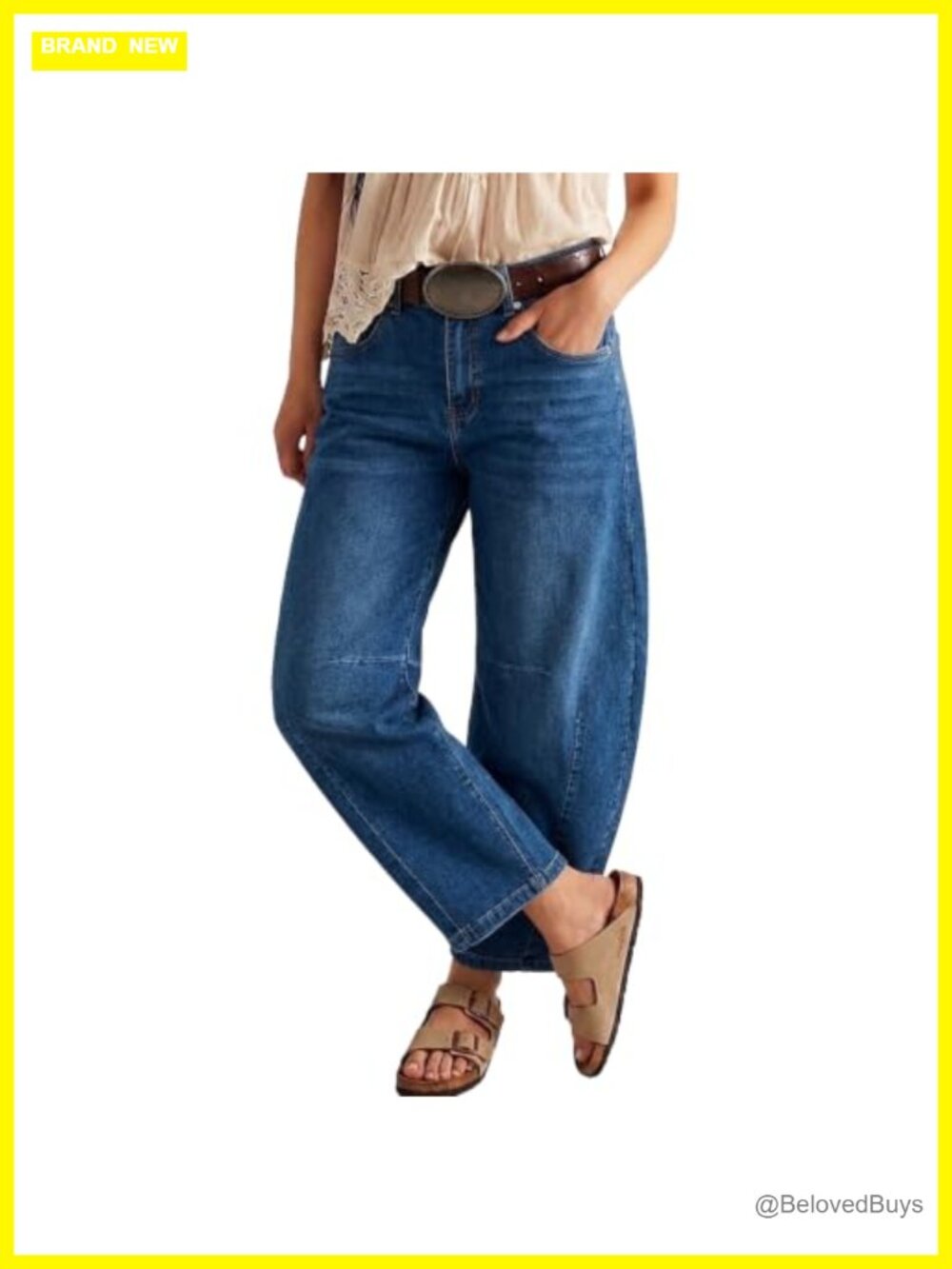 Mid Rise Barrel Jeans Stretchy Cropped Horseshoe Denim Pants